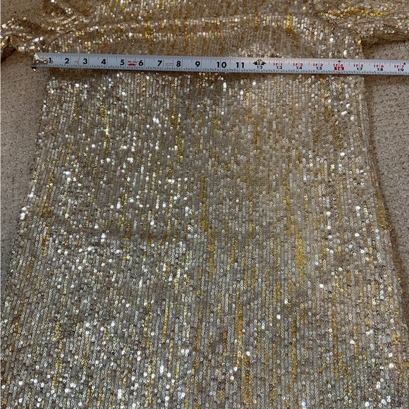 Ieena Mac Duggal Bateau Neckline Sequin Sheath Dress Gold Sparkle Size 2 - Picture 9 of 11